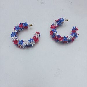 Flower hoop pierced earrings red, white and blue daisies New